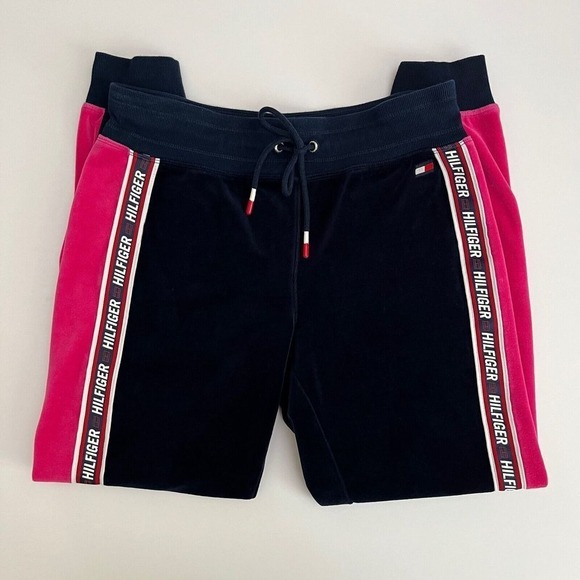 Tommy Hilfiger Navy Blue & Pink Velour Sweatpants, Tommy Hilfiger Joggers‎ P5 - Picture 6 of 8